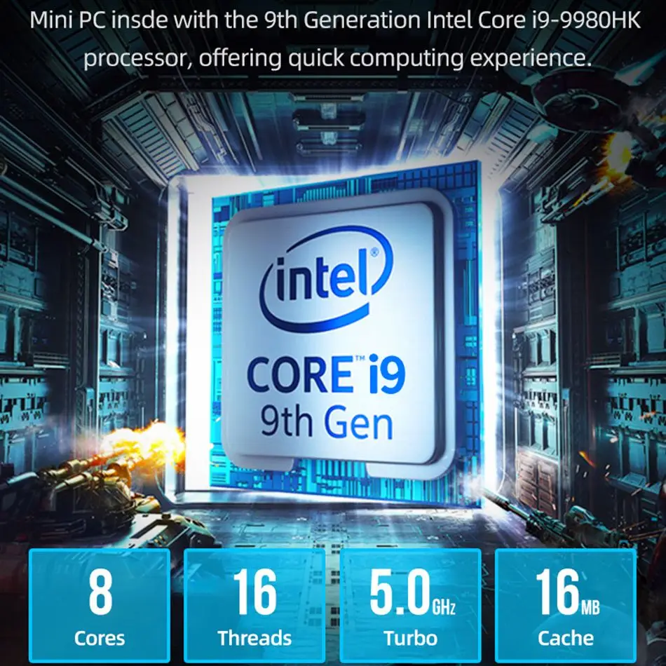 Мини ПК Intel Core i9 9980HK 8 Cores DDR4 RAM M.2 SSD NVMe HDMI DP 4K 60 Гц Type C 5 * USB 2 4/5 0G WiFi Windows 10 Linux|Мини ПК| |