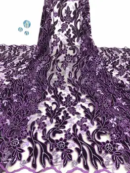 

Embroidery Sequins Lace Fabric Purple Velvet Lace Fabrics For Wedding Party African French Lace Nigerian Tulle Lace FabriC 1022D