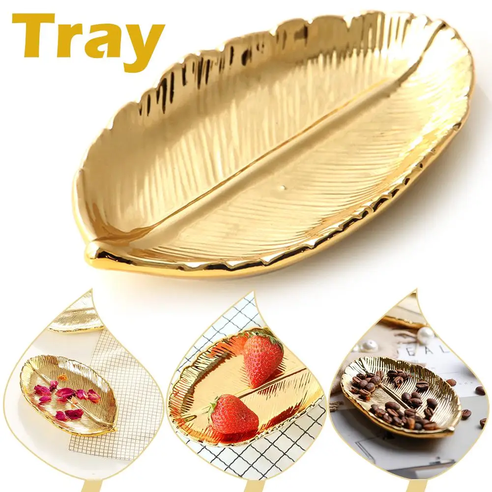 

Nordic Golden leaf Plate Nordic Ceramic Pineapple Storage Tray Jewelry Display Tray Pastry Dish Fruit Plate Home Decor Gift