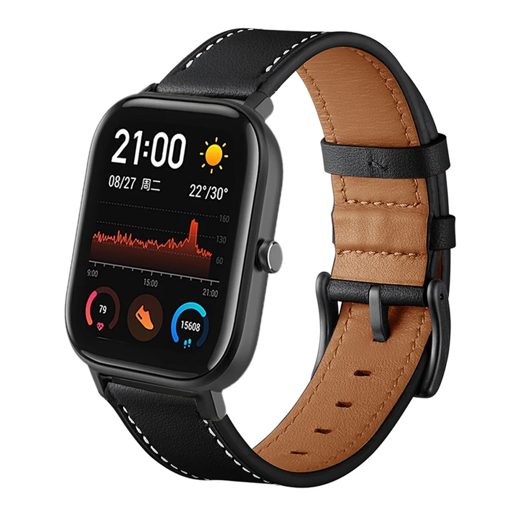 Кожаный ремешок для Amazfit GTS из натуральной кожи Huami Bip GTR 47 мм браслет Pace Stratos 20/22