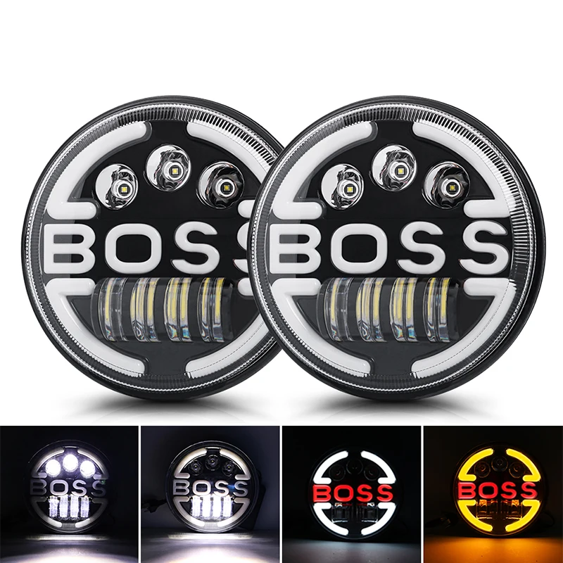 

Super bright high low beam yellow Turn Signal DRL offroad motorcycle e-bike 7 inch round led headlight BOSS