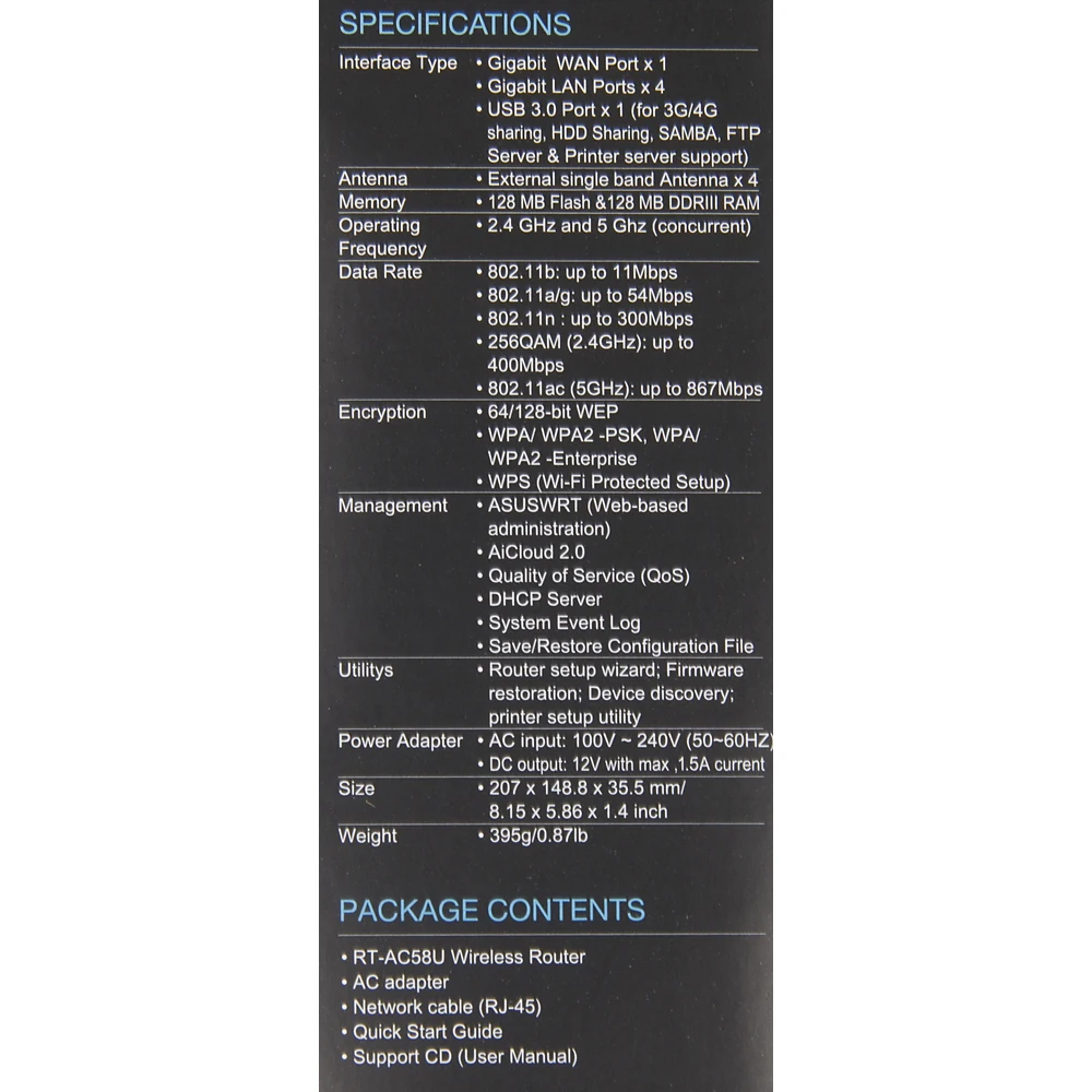 Роутер беспроводной Asus RT-AC58U AC1300 10/100/1000BASE-TX/4G ready черный