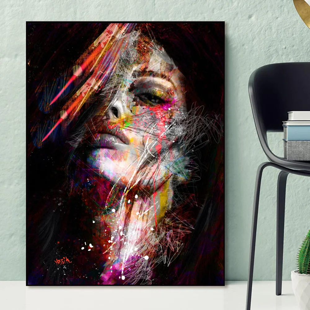 

Abstract Woman Face Colorful Oil Painting on Canvas Posters and Prints Cuadros Wall Art For Living Room Hotel Aisle Home Decor