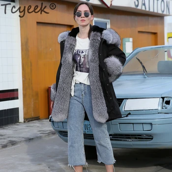 Kaufen Tcyeek Winter Echtpelz Mantel Luxus Fuchs Pelz Mit Kapuze Frauen Kleidung 2020 Koreanische Lange NatĂĽrliche Kaninchen Pelz Liner Parka Jacke Hiver 010