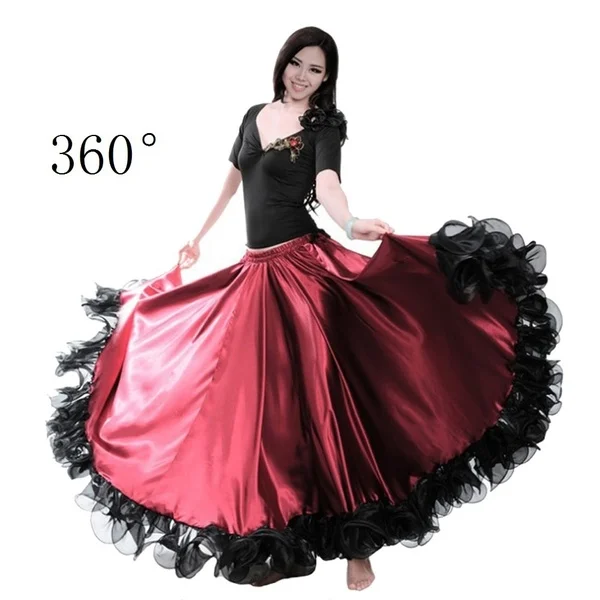 Feecolor женские качели живота испанское фламенко Практика Танец атласная длинная юбка костюмы танцы темно-бордовый черный