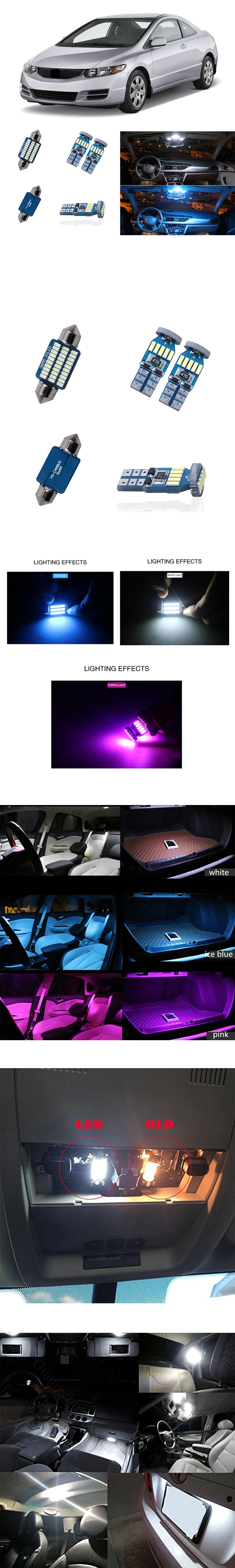 8 шт. Canbus светодиодный 12 В авто подсветка для салона автомобиля комплект для Honda Civic 2006-2011 Карта Купол багажник номерные знаки белый лед синий