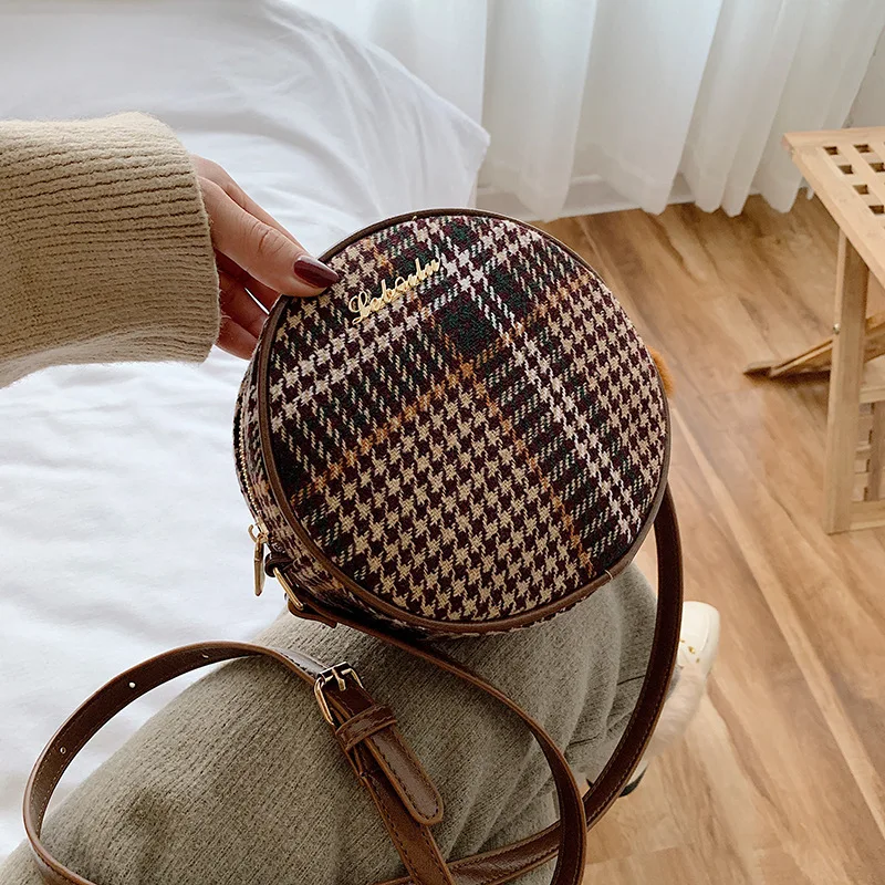 

Western Style Plaid bai da xiao round Bag Shoulder Bag Women's 2019 Autumn And Winter New Style Fashion Fashion Korean-style Sho