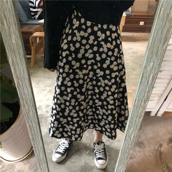 

Vintage Floral Print Ruffle Pleated Long Skirts summer Women Korean Skirt Streetwear Drawstring Elastic Waist Midi Skirt S-xxl
