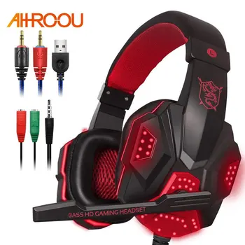 

Professional Led Light Gaming Headphones for Computer PS4 Adjustable Bass Stereo PC Gamer Over Ear Wired Headset With Mic Gifts