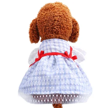 

2020 New Dog Clothes Pet Dog Dress Spring Summer Teddy Bear Red Ribbon Plaid Lace Dress for Small Medium Dogs Cats Pet Clothes
