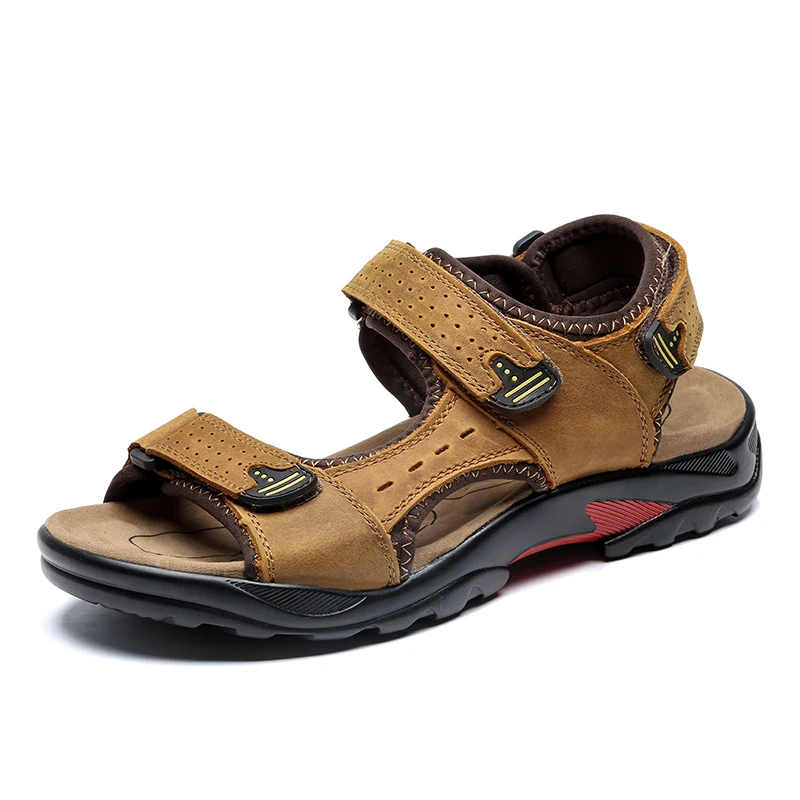 Брендовые мужские летние модные сандалии пляжная обувь удобная повседневная обувь из натуральной кожи мужская обувь в римском стиле - Цвет: Light Brown