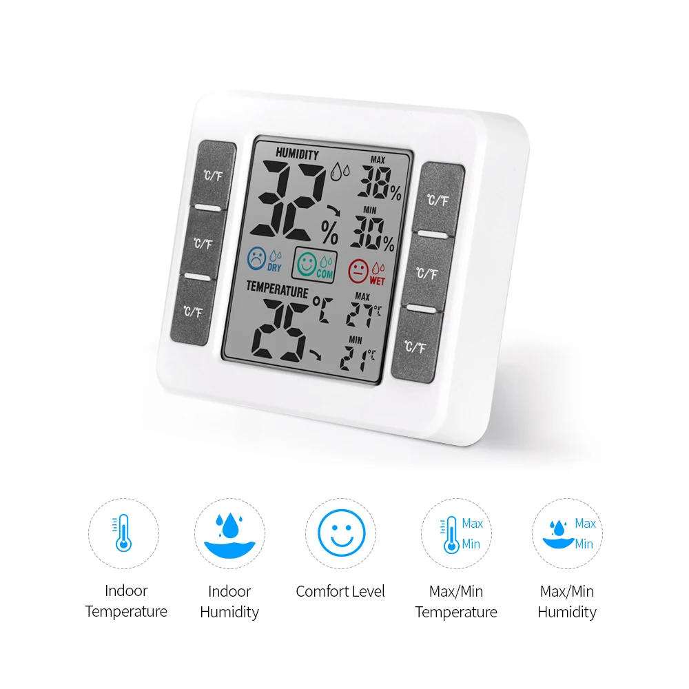 

LCD Digital Indoor Thermometer Hygrometer Room Temperature Humidity Gauge Meter Thermo-Hygrometer with Max Min Value Display