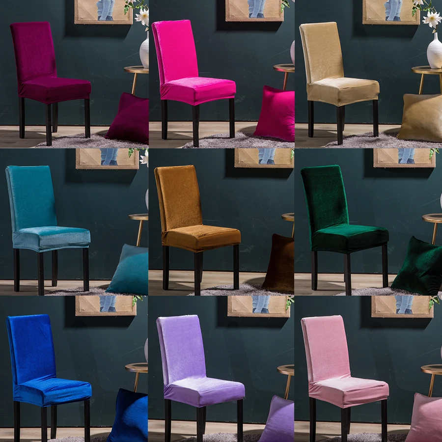 

Chair Cover Velvet Stretch Dining Slipcovers Solid Color Spandex Plush Chair Covers Protector For Home Dining Room DR006
