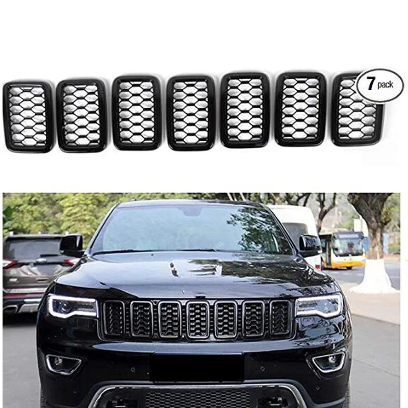 7 шт. Передняя решетка гриль, Гриль Крышка отделка комплект для- Jeep Grand Cherokee углеродное волокно