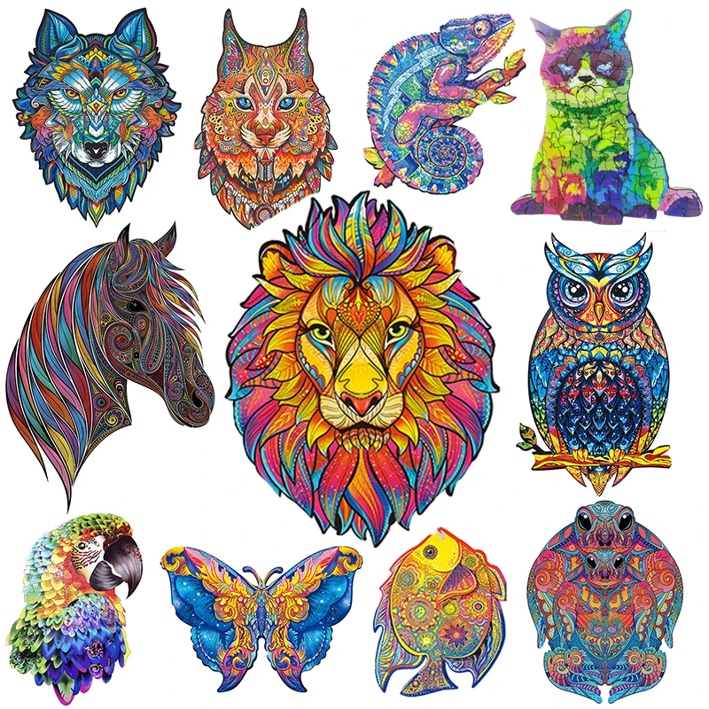 DIY Wooden Jigsaw Puzzle Wooden Puzzle Animal Educational Puzzle Toy For Adults Kids Room Decoration Stickers