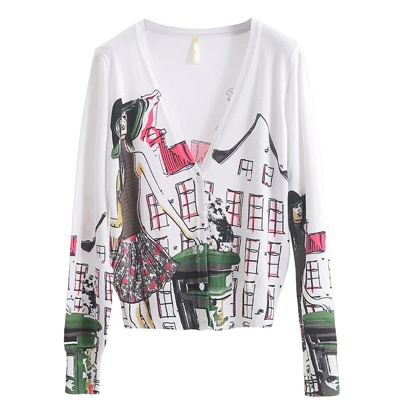 

High Quality Women Knitted Cardigan Sweaters Coat Sweater Top Feminine Clothes Long Sleeve Print Jacket Autumn Winter M190911