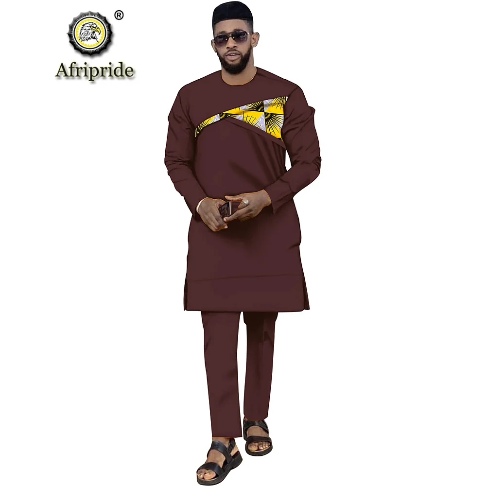 Африканская Мужская одежда Топ dashiki рубашки и брюки из Анкары с шляпой 3 шт наряды с принтом верхняя одежда костюм AFRIPRIDE S1916023