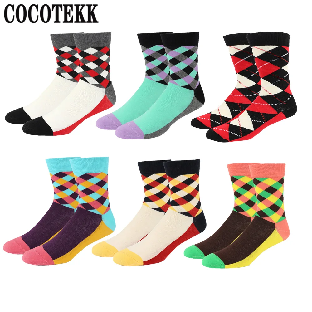 

New Combed Cotton Socks Brand Business Colorful Striped Funny Happy Men Socks Fine Novelty Skateboard Crew Casual Dress Socks