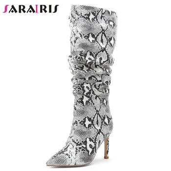 

SARAIRIS 2019 On Sale Large Size 45 Sexy Shoes Woman Western Boots Female Thin High Heels Slip On Lady Boots Women Shoes