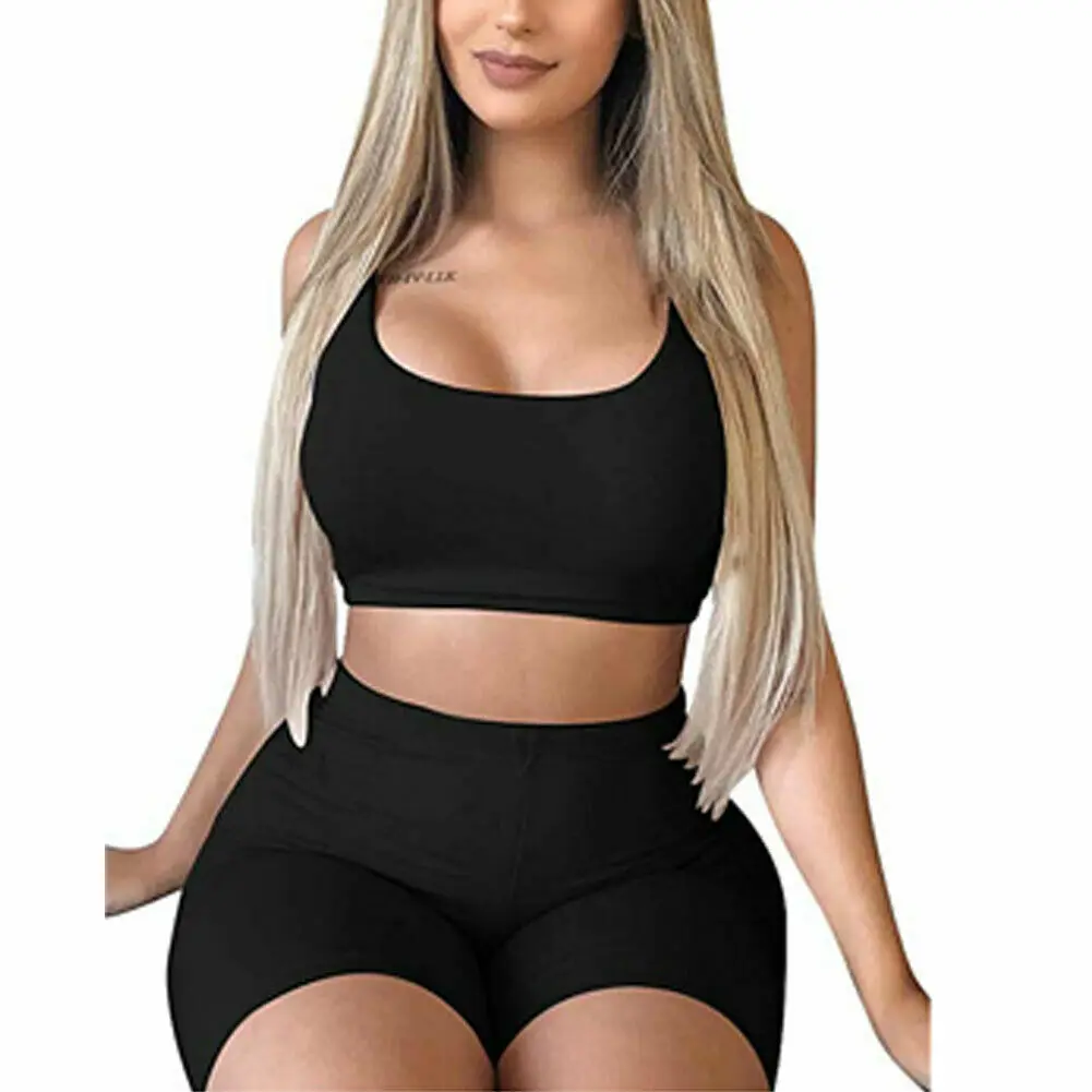 New Women Ladies Bodycon Sexy Two Piece Set Crop Top Pants Casual Outfit Shorts Clubwear |