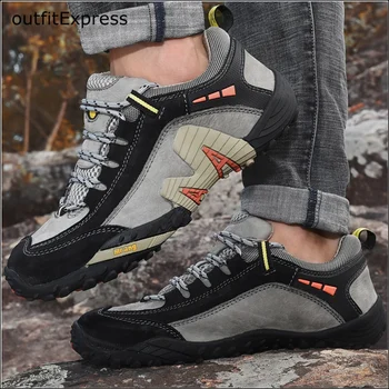 

New Men‘s Hiking Shoes Nubuck Climbing Shoes Waterproof Outdoor Trekking Shoes Leather Mountain Shoes Male Sneaker Size 38-47