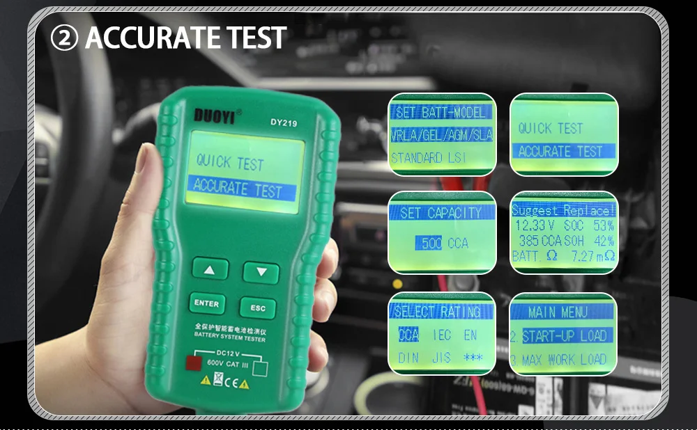 DUOYI DY219 12V Car Battery Tester 100~ 1700CCA  Digital Automotive Analyzer Lead Acid Battery