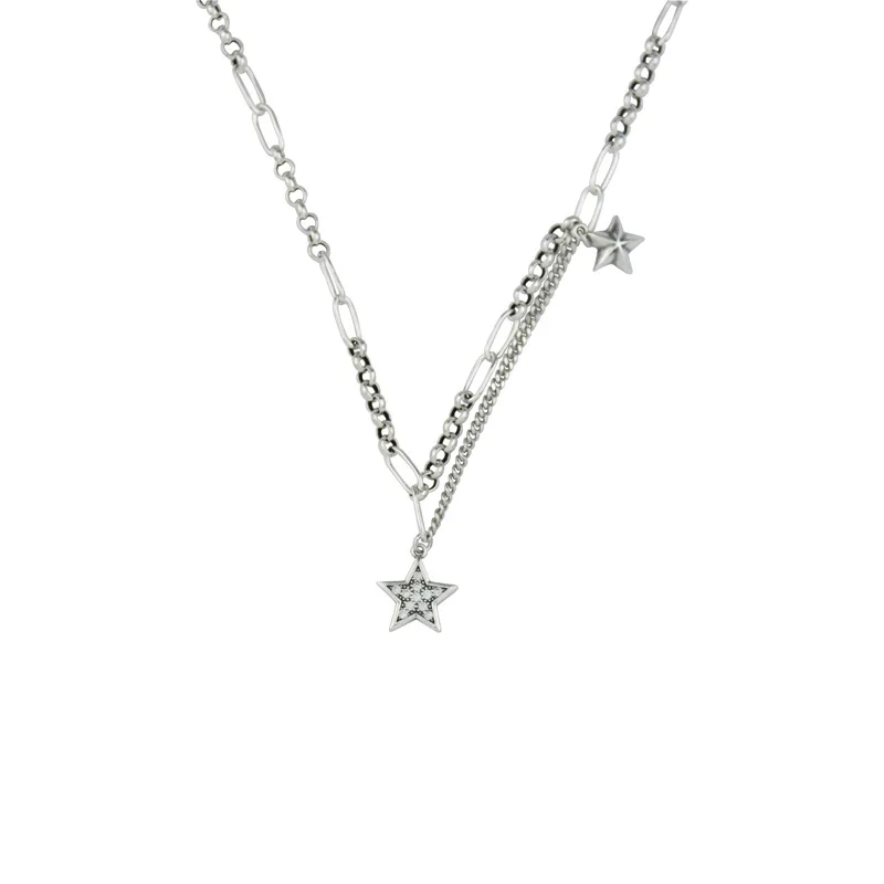 

925 silver long necklace heart star pendant link chain women necklaces fashion jewelry