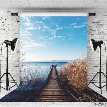 

Reed Rive Wooden Bridge Lake Cloud Sky Scenery Backdrop 3D Vinyl Cloth Computer Printed Photography Background Photo Studio Prop