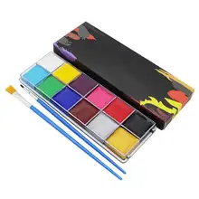 Профессиональная краска для лица, тела, масляная краска, 12 цветов, краски для Хэллоуина, вечерние, необычный макияж, набор из 2 кистей