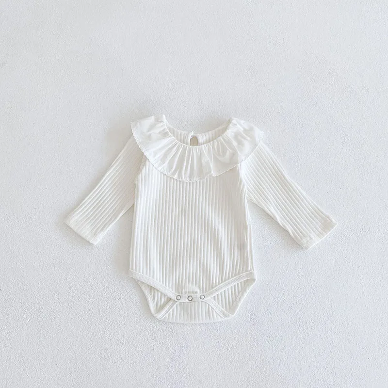 milancel outono nova roupa do bebê breve bodysuits da criança uma peça plissado colarinho meninas roupas