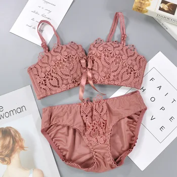 

CHRLEISURE Sexy Lace Bra Set/2Pcs Women Lingerie Brassiere Suit Without Steel Ring Underwear Bra Briefs Underpants New Wholesale