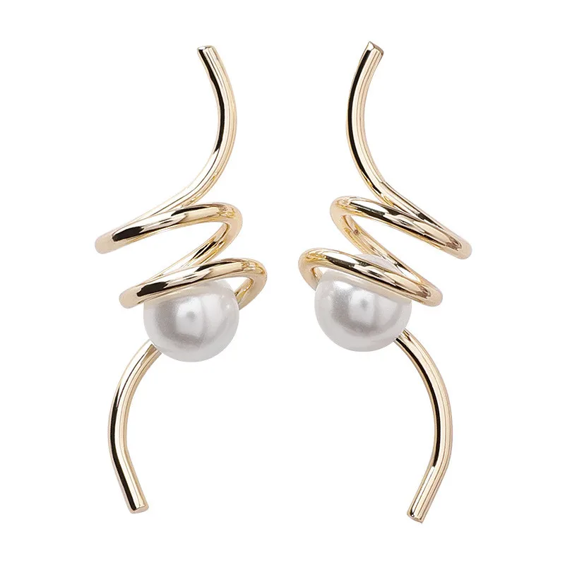 Earring Women Earrings Simple Geometric Design Unique Earrings Korean Gold Earrings Earclip Kshmir 2020 Spiral Wound Pearl A1750