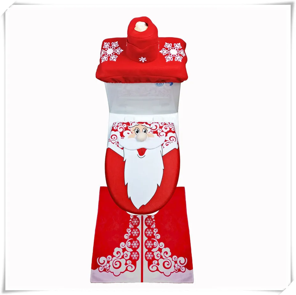Longbeard santa 3pcs MSJO Christmas Bathroom Toilet Seat Cover Wc Rug Mat Natal Santa Claus Elk Elf Snowman New Year Navidad Christmas Decoration Hom - Цвет: Longbeard santa 3pcs