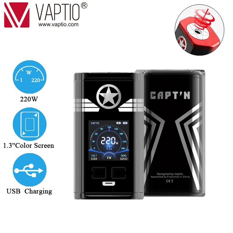 Испаритель электронной сигареты Vaptio Captain вейп мод 220 Вт с поддержкой RTA RDA RDTA
