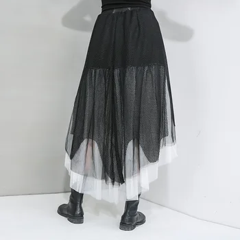 

WOMENGAGA 2020 summer the new Elastic waist Knitted and woven yarn Girl female Patchwork Large size Irregular skirt q008