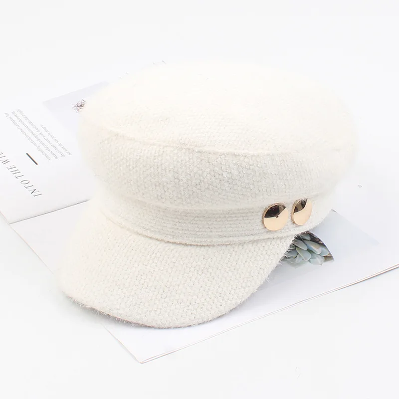USPOP новые женские шапки newsboy женские шапки с жемчугом из меха норки военные шапки винтажные зимние шапки с плоским верхом толстые теплые шапки - Цвет: style 3  white