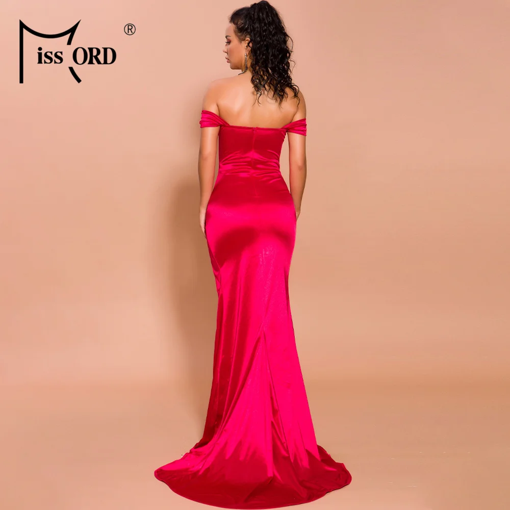 Ceny Missord 2019 kobiety Sexy biustonosz Off Shoulder eleganckie wysokie sukienki z rozcięciem kobiet Backless Solid Color Maxi Dress FT19566