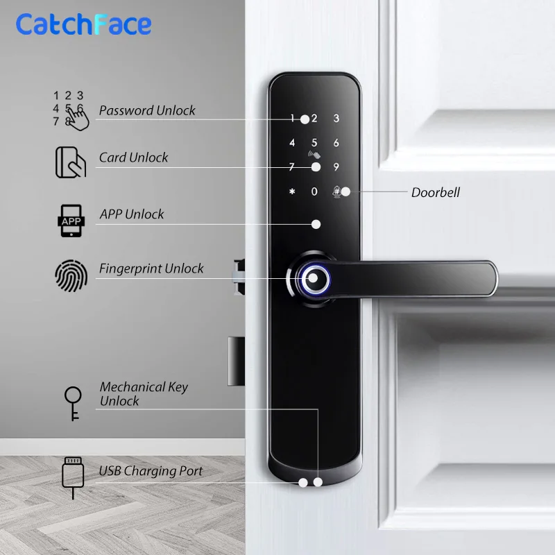 US $108.54 Tuya app Fingerprint Door Lock Wifi Code Card Key Touch Screen Smart Door Lock Security Digital Electronic Lock For Home