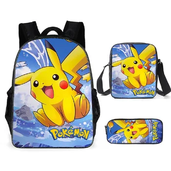 

3pcs/set Children School Backpack Bags Pikachu Prints Bagpack for Teenage Girls Boys Schoolbags Pokemon mochila escolar