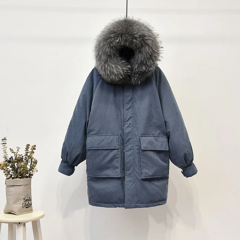 

Winter Women Jackets Hooded White Duck Down Parkas Large Raccoon Fur Collar Casual Down Jacket Female Snow Outerwear