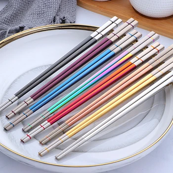

5pairs Stainless Steel Acciaio Chopsticks Sushi Japanese Set With Gift Box Black Chinese Chop Stick Tableware Kitchen Tools