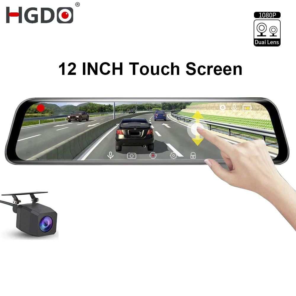 

HGDO Dash Cam 12 Inch Dash Camera Touch Stream Mirror With RearView Camera FHD 1080P Video Recorder Auto Registrar Car Dvr