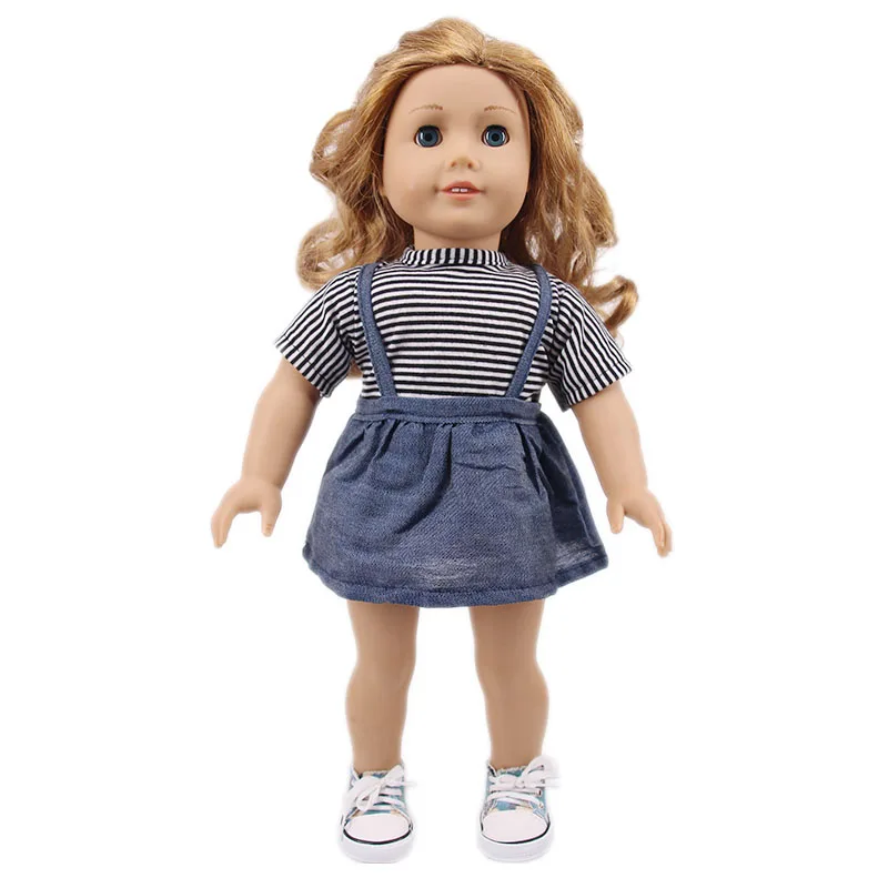 LUCKDOLL джинсовая юбка + рубашка в полоску подходит 18 дюймов американская