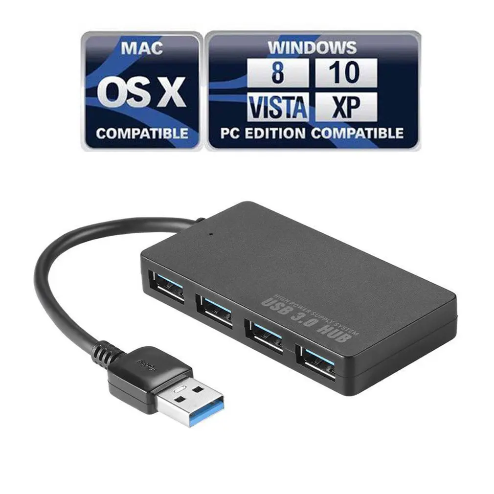 Ультра-тонкий 4-портовый USB3.0 концентратор высокой Скорость световой индикатор USB HUB для мульти-устройство для портативного компьютера
