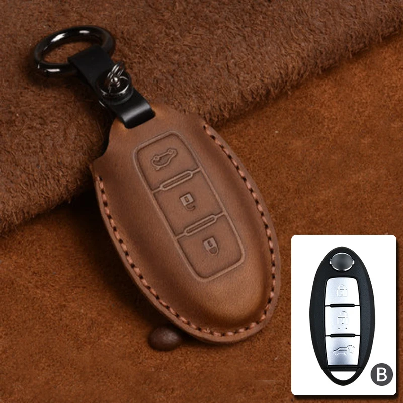 1х чехол для ключей из натуральной кожи для Nissan, Infiniti 3 4 кнопки для ключа ФОБ держатель Крышка - Название цвета: Type B - Brown