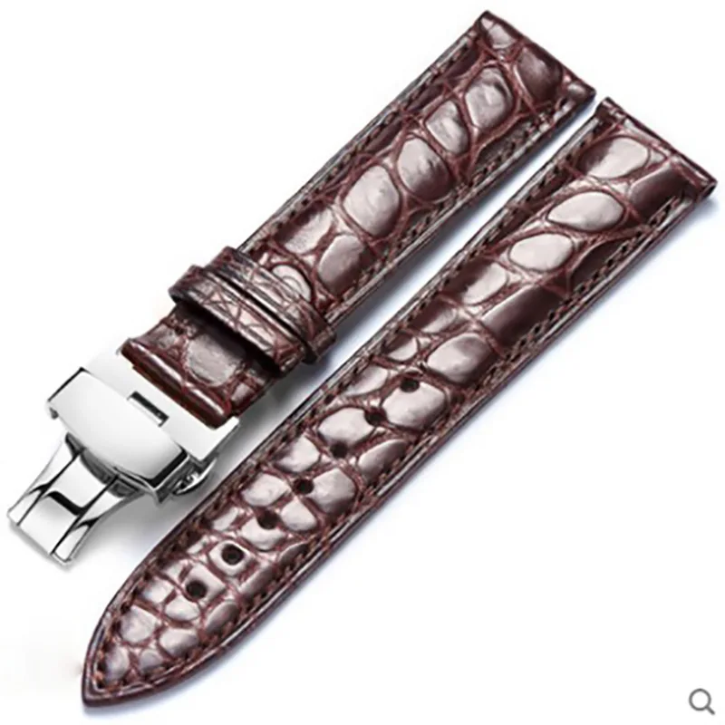 

High Quality Leather Watchbands Round Crocodile Pattern Replacement Wrist Strap for Men Women Black/Brown 16/18/20/21/22mm WB41