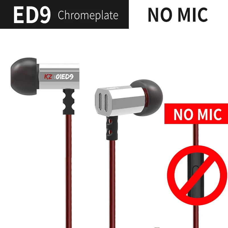 Silver no mic KZ ED9, 3,5 мм, наушники, тяжелый бас, Hi-Fi, DJ, стерео наушники, шумоизоляция, с микрофоном, гарнитура E57 KZ AS10 ZS10 ZST ZSN ES4 - Цвет: Silver no mic