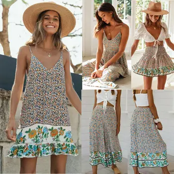 

Beach evening boho Women floral long sundress ball gown party Dress Skirts Pants