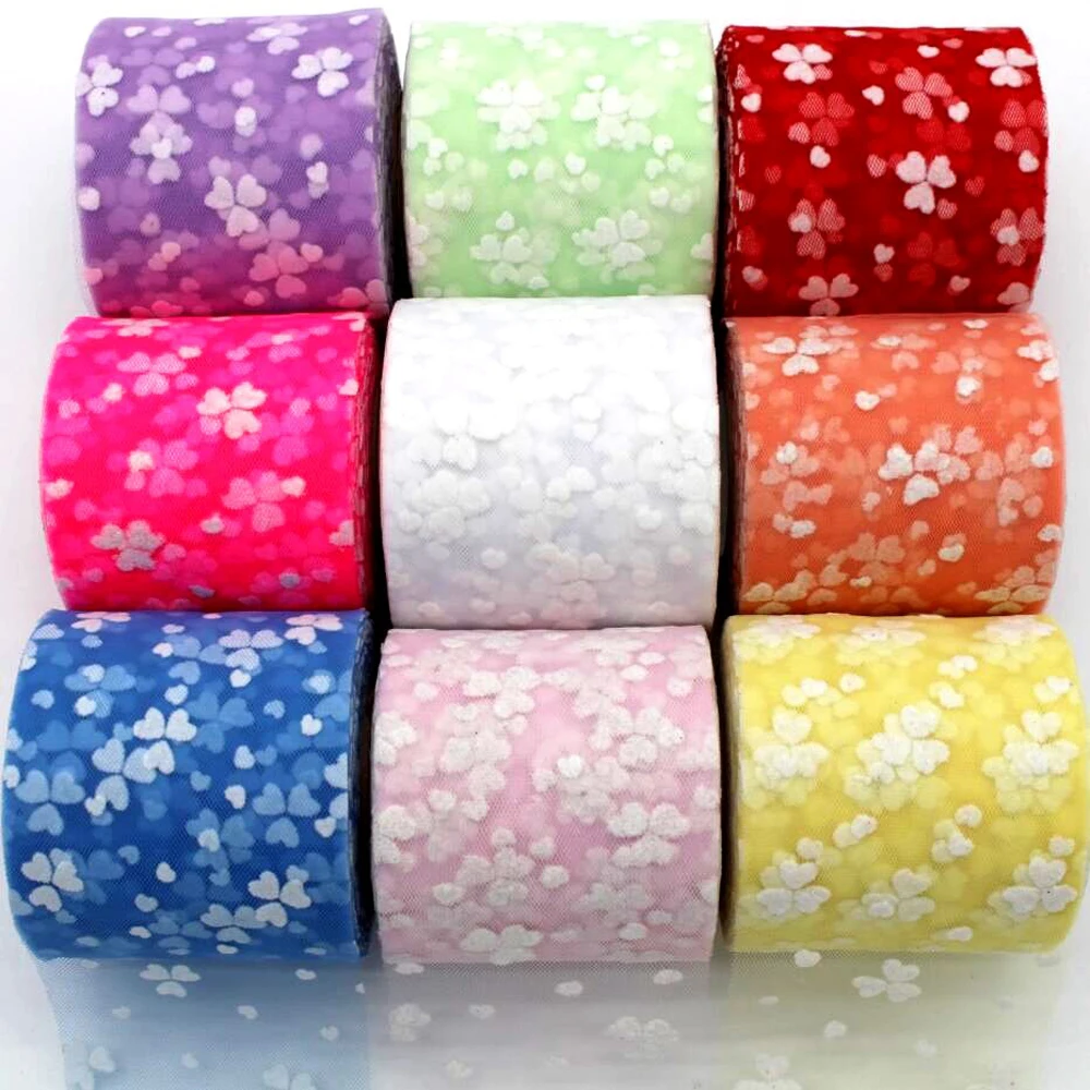 7cm 25 yards / volume heart shape flower tulle roll ribbon DIY handmade material headwear tutu decoration 70mm | Дом и сад