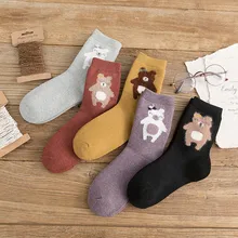 5 пар, Женские Дышащие хлопковые носки с принтом героев мультфильмов, повседневные носки до щиколотки, Женская весенне-Зимняя Теплая эластичная обувь с милым медведем